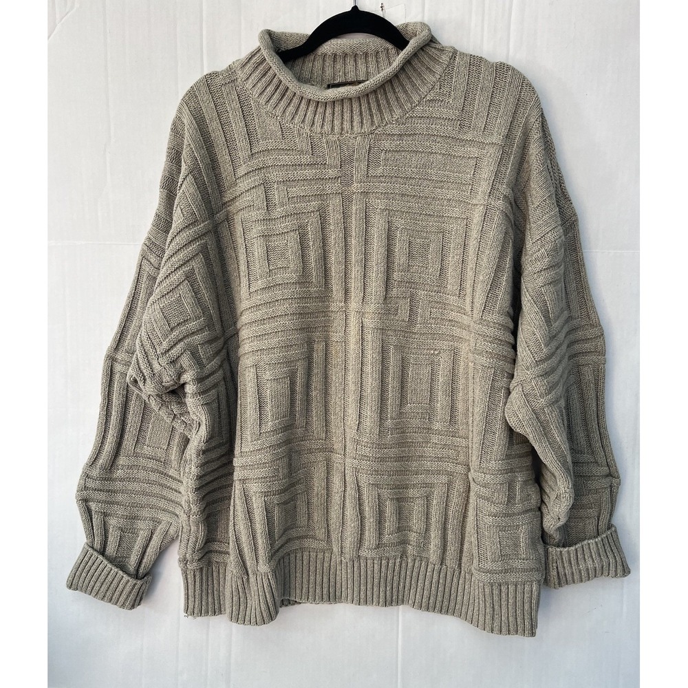 Eddie Bauer Men Large Knit Sweater XLT Chunky USA Tan Vintage See Pics